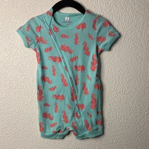 Okie Dokie Aqua and Coral Seahorse Romper shortie -9 months